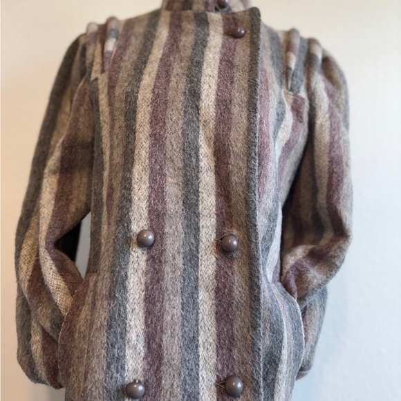 Vintage American Boiled Wool Double Breasted Striped Coat | Academia Style - Picture 14 of 15